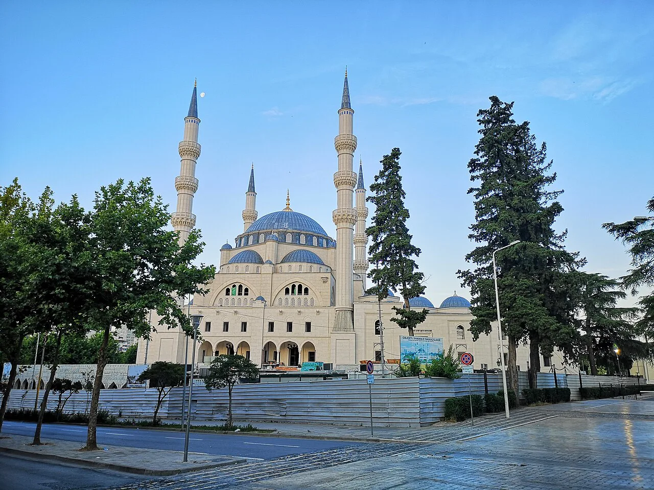 The Namazgah Mosque, the Great Mosque of Tirana, with its domes and minarets.