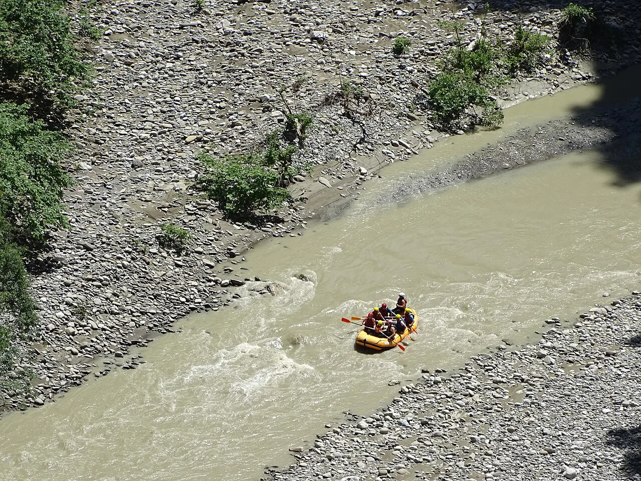 A raft on the Osum River in the Osum Canyon outside Çorovodë.
