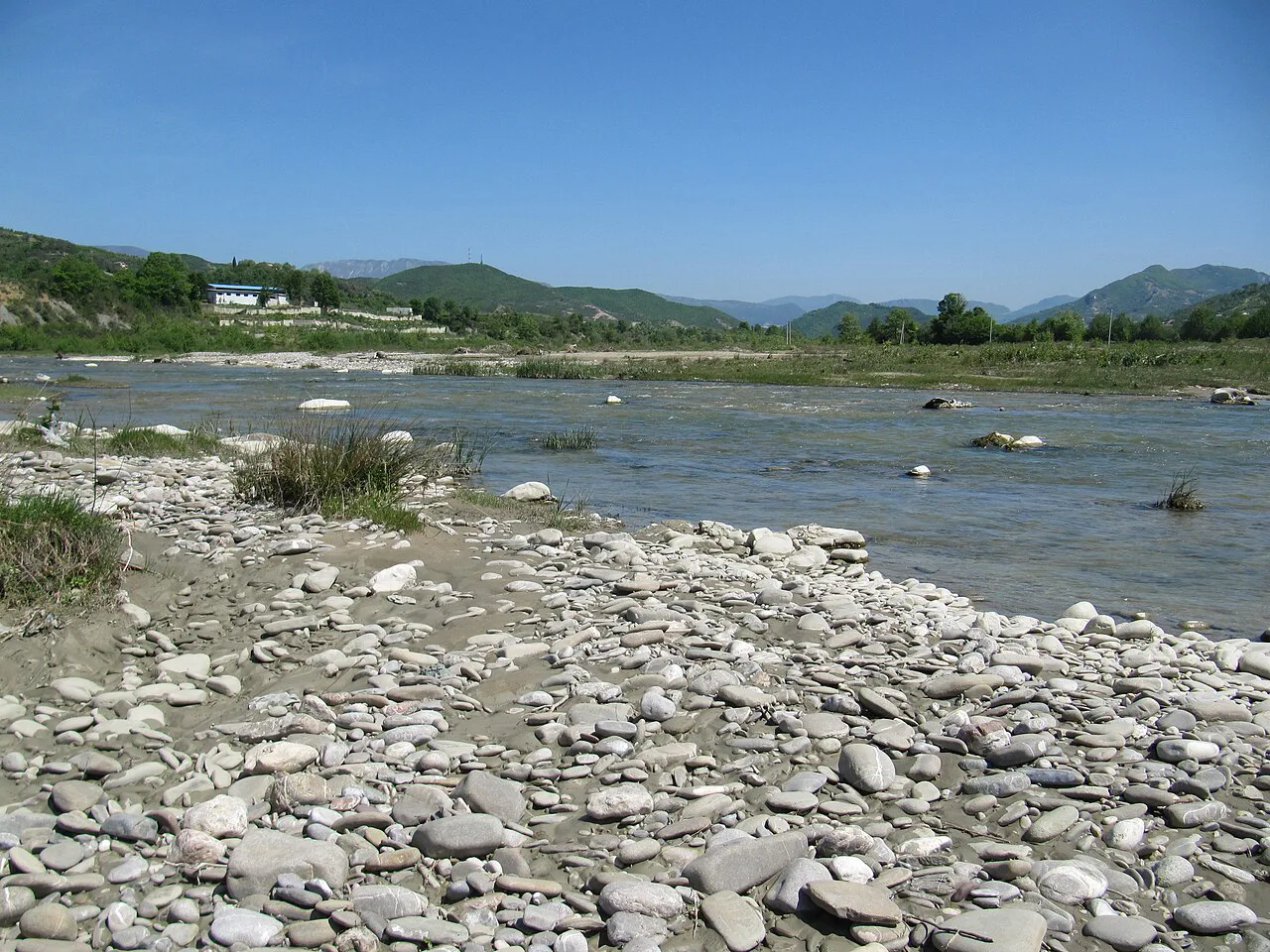 The pebbly banks of the Erzen river near Arbanë, south of Tirana.