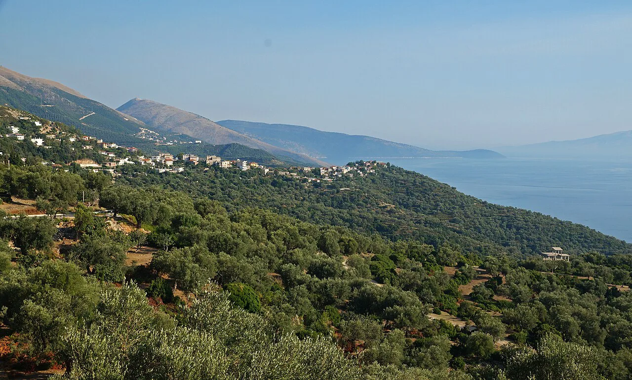 Olive-covered hillsides above the coast at Piqeras.