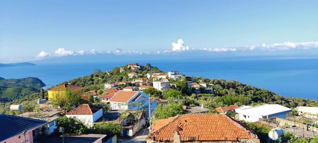 The village of Piqeras overlooking the Ionian Sea.