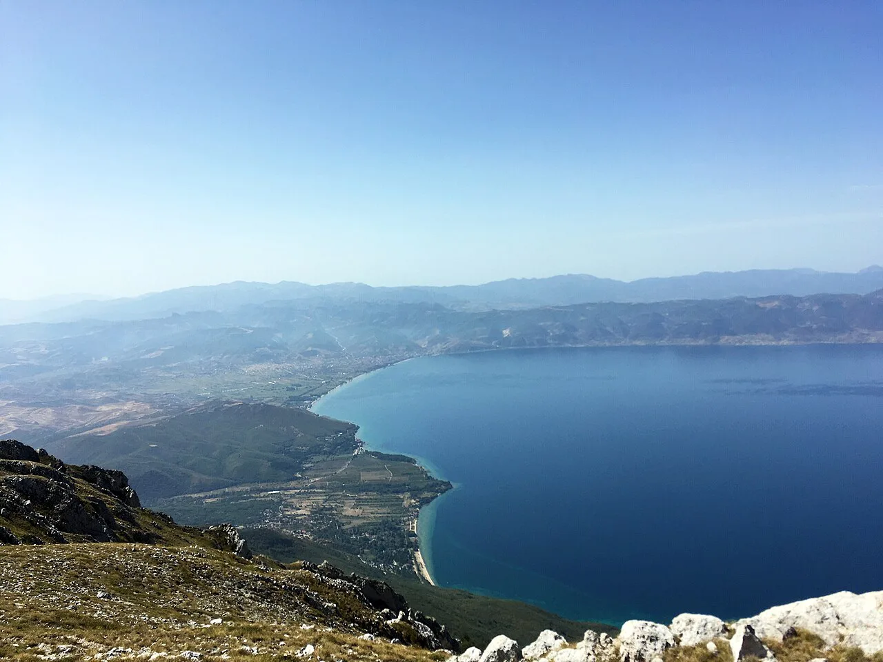 Pogradec and Lake Ohrid seen from the top of Galičica.
