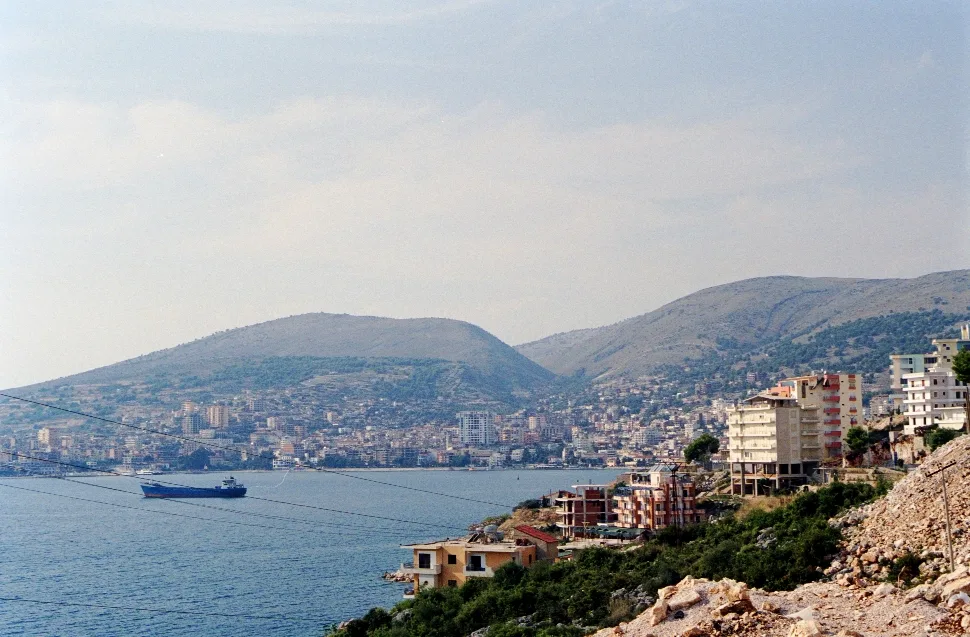 The Bay of Sarandë and the town on the hillside.