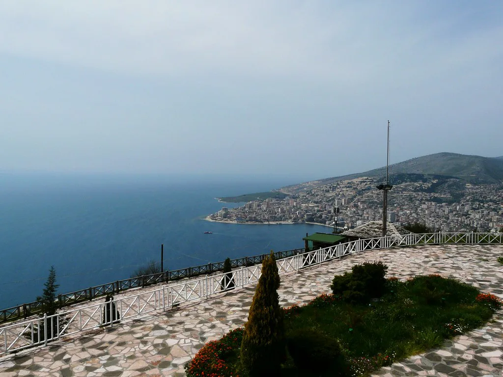 Sarandë and its bay seen from Lëkurësi Castle above the town.