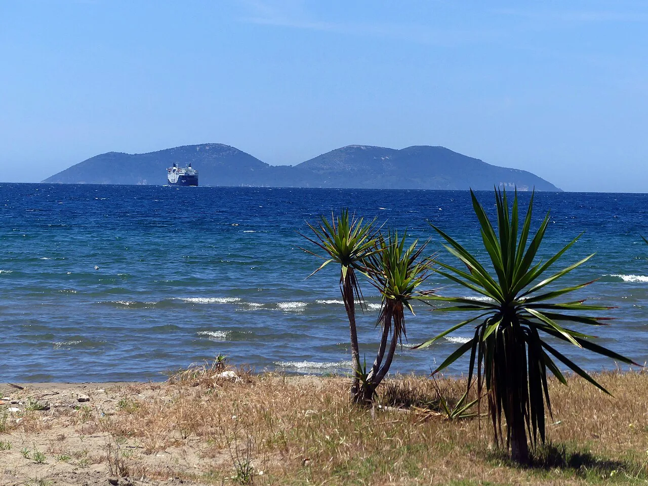 Sazan Island seen from the shore near Vlorë.