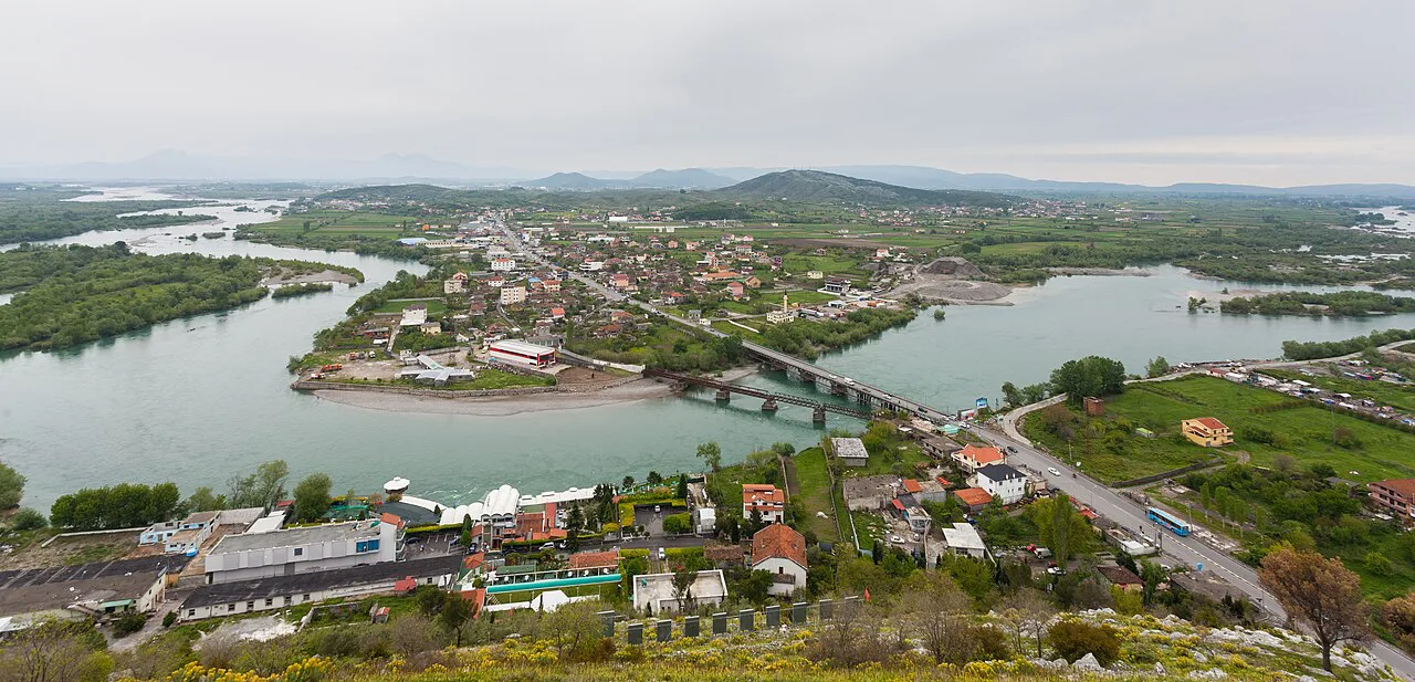 A view over the rivers and outskirts of Shkodër.