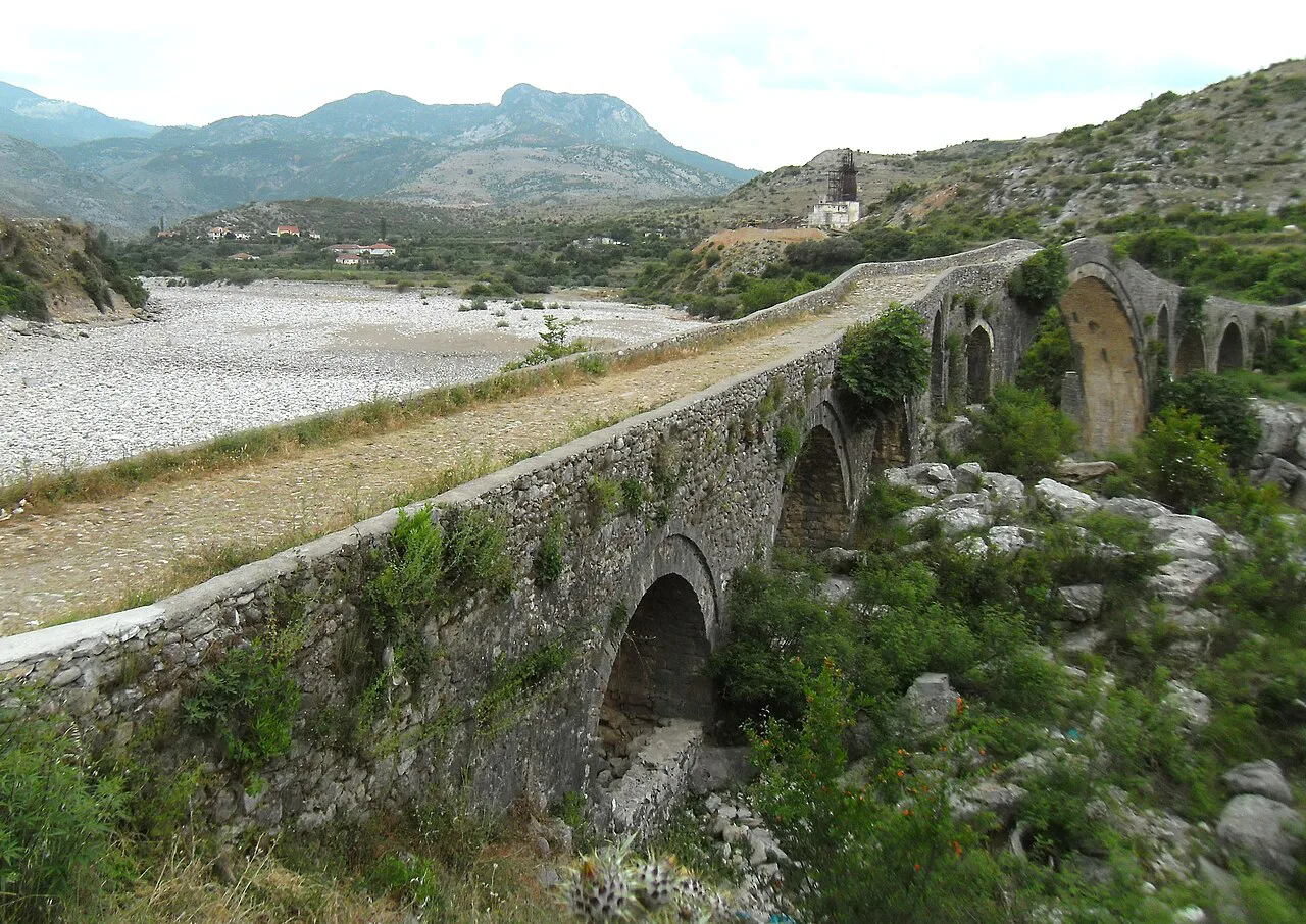The Ottoman Mesi Bridge spanning the Kir river valley near Shkodër.