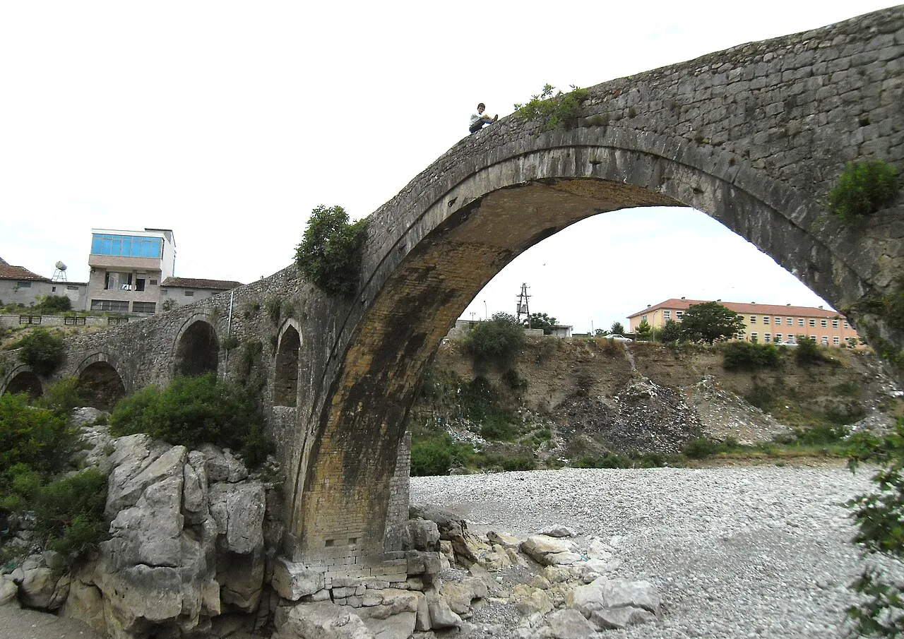 The high main arch of the Mesi Bridge near Shkodër.