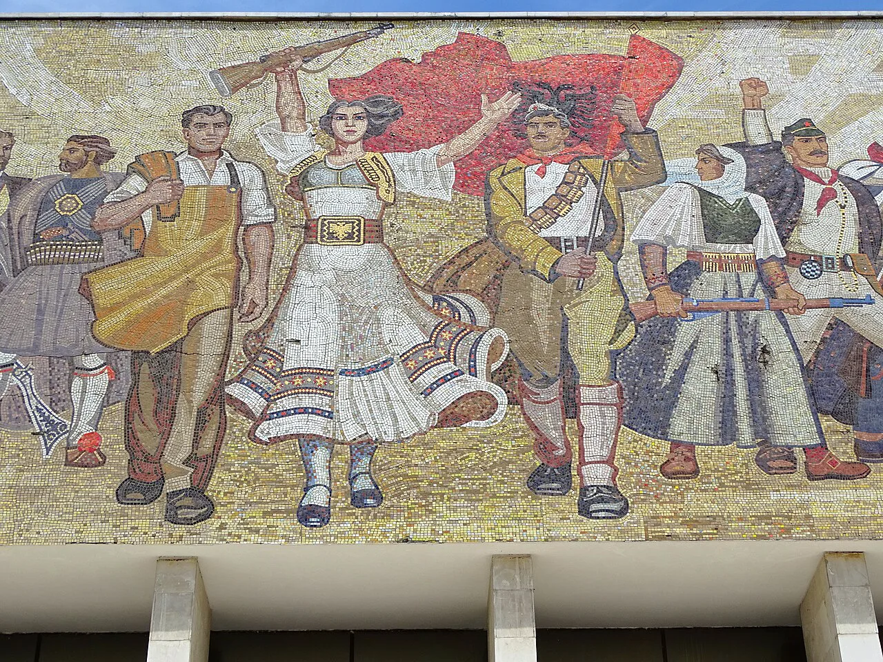 Detail of the communist-era mosaic above the entrance of the National Historical Museum in Tirana.