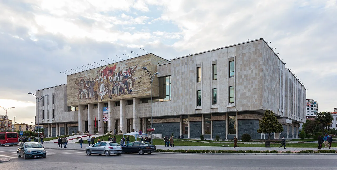 The National Historical Museum with its large mosaic façade, beside Skanderbeg Square in Tirana.