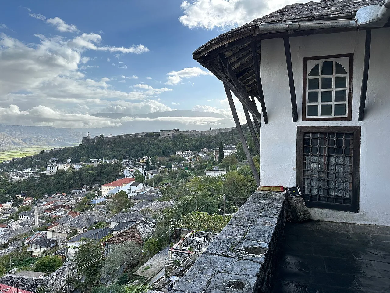 The view over Gjirokastër towards the castle from Zekate House.