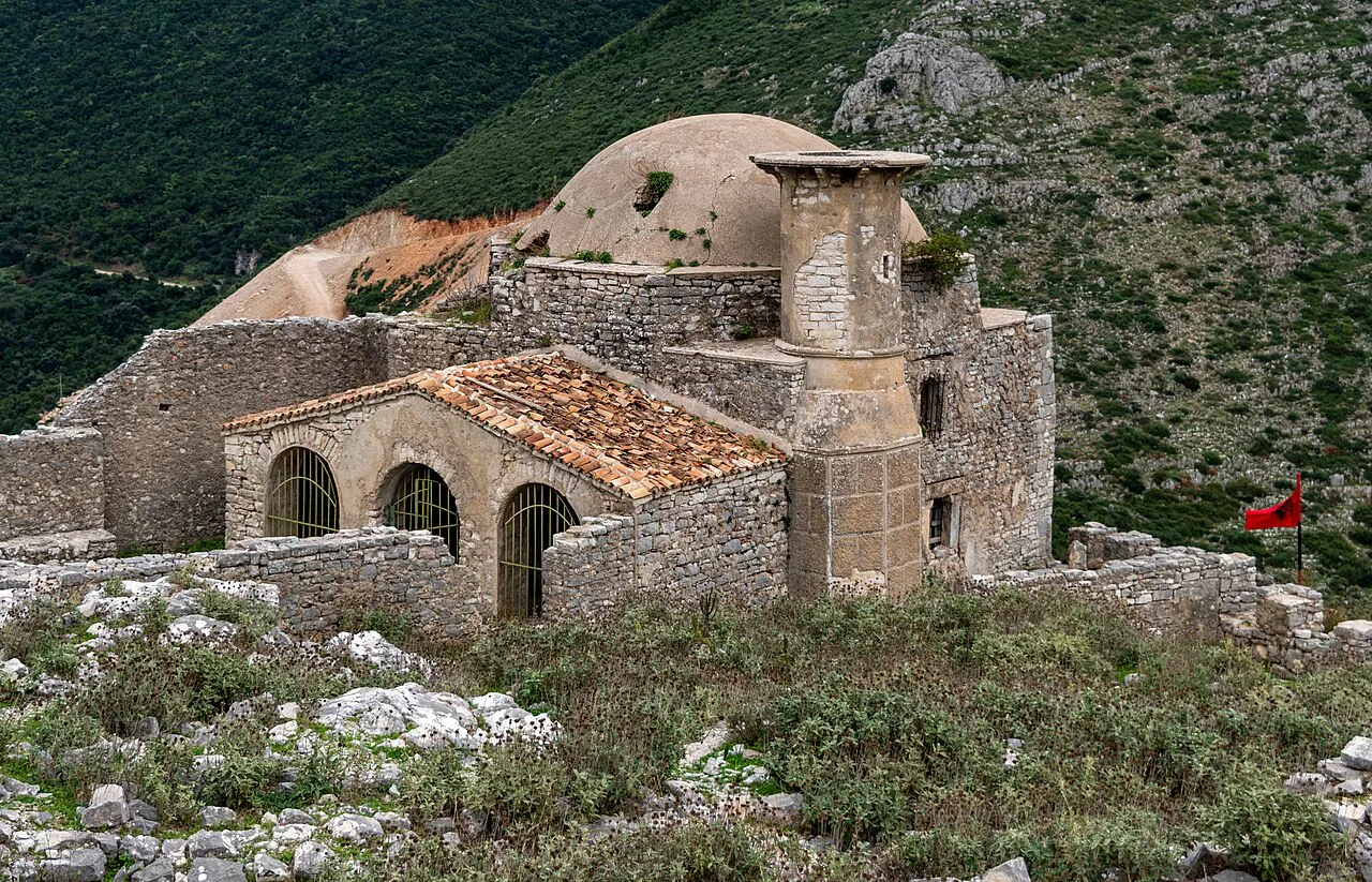 The ruined Hajji Bendo Mosque within Sopot Castle in Borsh, near Himarë.