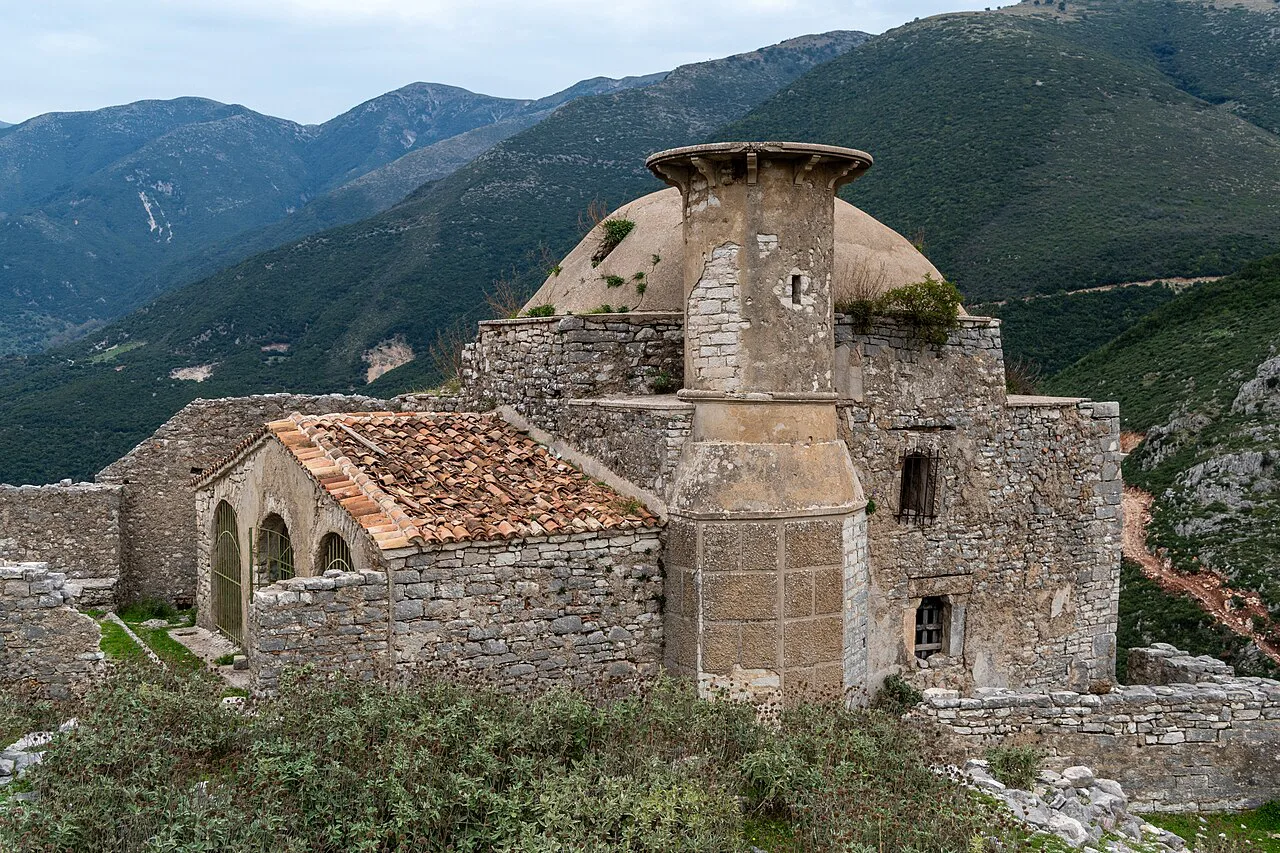 The ruined Hajji Bendo Mosque within the walls of Sopot Castle at Borsh, in Himarë municipality.