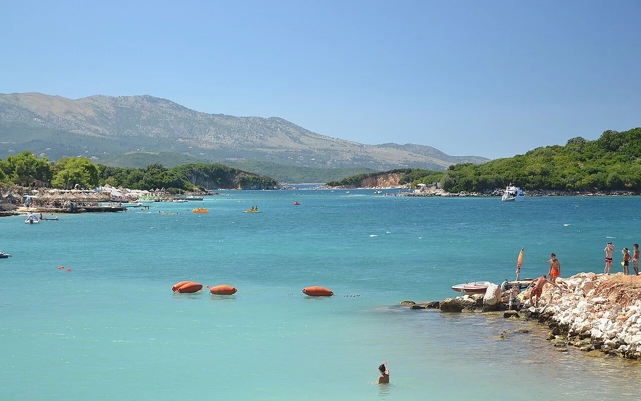 Turquoise water and the small islands off Ksamil.