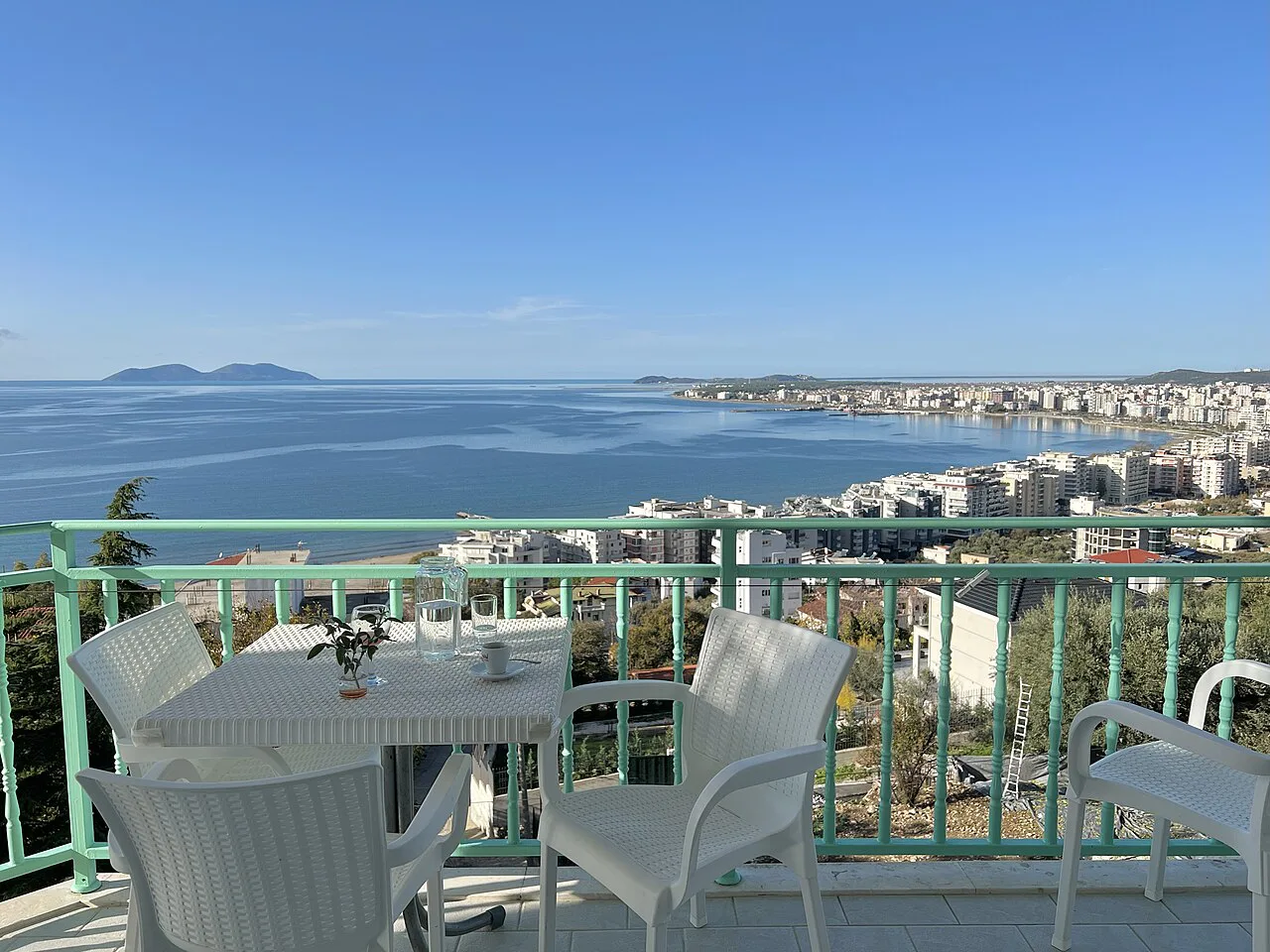 A balcony view over the Bay of Vlorë.