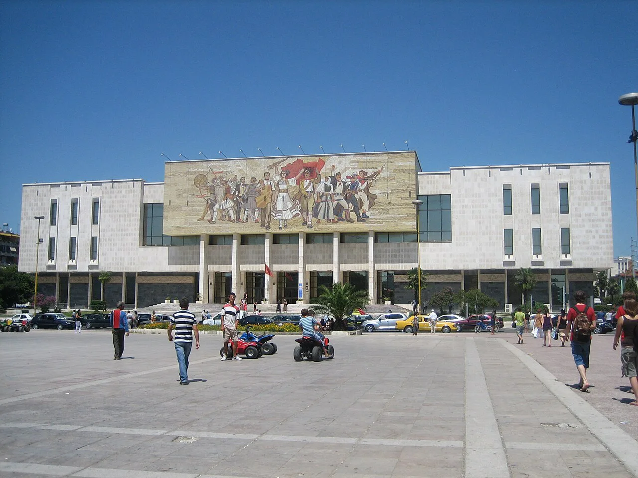 The National Historical Museum and its mosaic facade on Skanderbeg Square in Tirana.