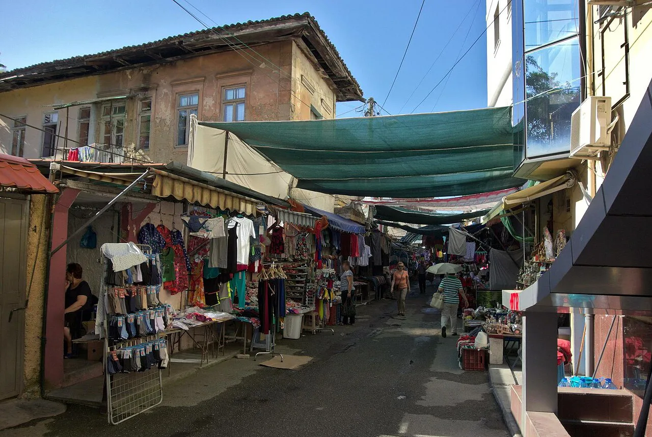 Market stalls near the post office in Tirana.