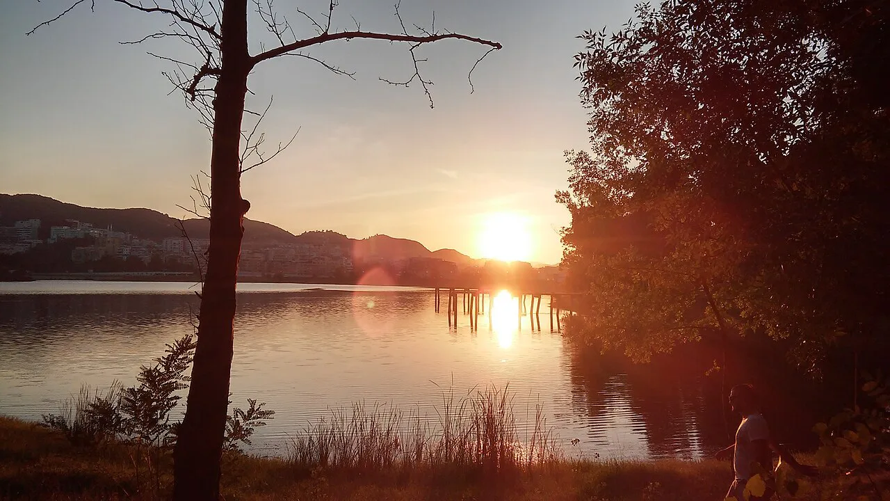 Sunset over the Artificial Lake in Tirana's Grand Park.