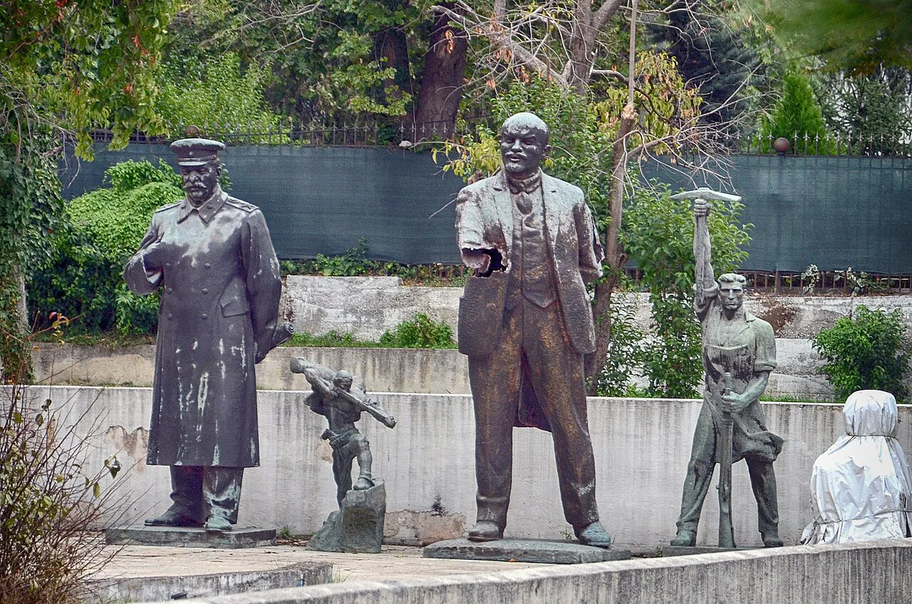 Statues of Stalin and Lenin in the backyard of the National Art Gallery in Tirana.